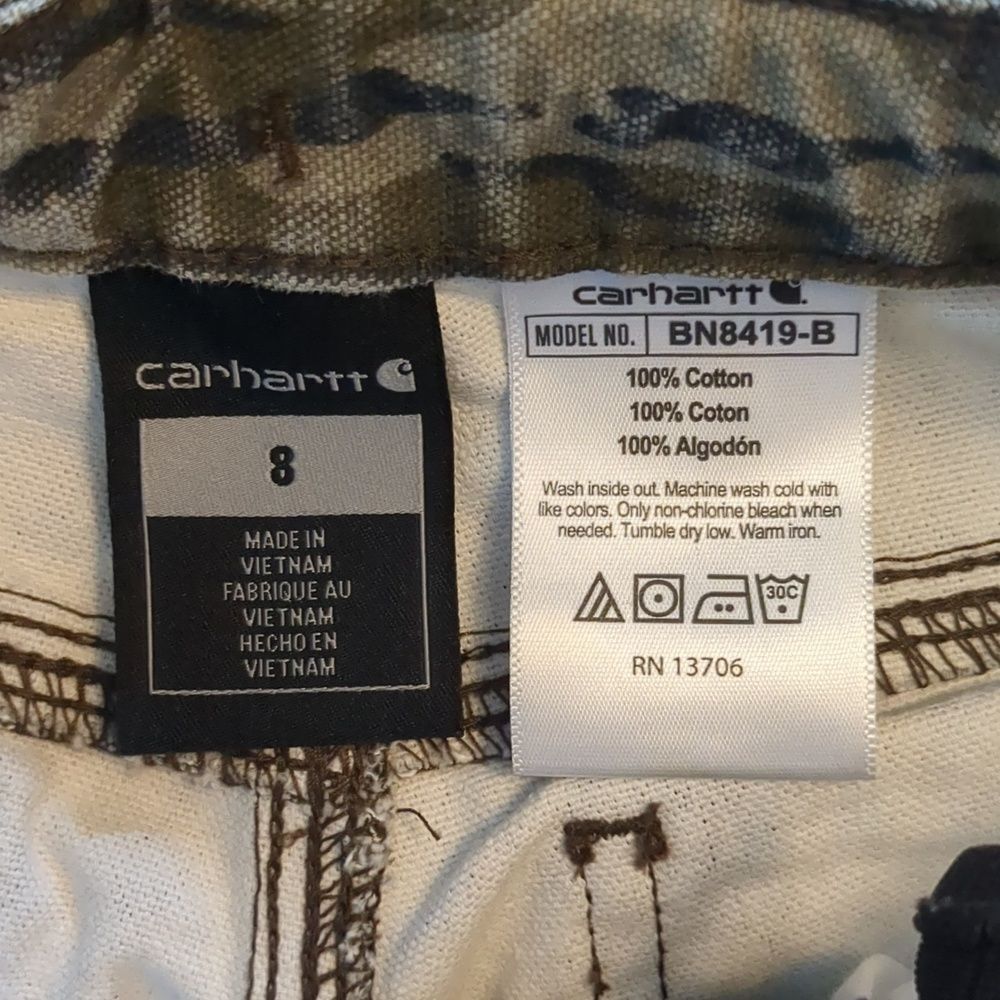 Carhartt Boys Bottomland Camo Green Black Cargo Carpenter Pants - Size 8 - Picture 12 of 13